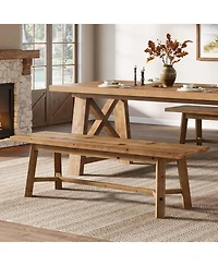 Tribesigns 55.12-Inch Solid Wood Dining Bench, Farmhouse Long Kitchen Bench with Strengthened Legs for Dining Room, Kitchen, Restaurant, Natural Brown