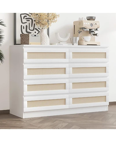 gaomon Rattan Dresser for Bedroom with 8 Drawers, 47'' Wide Chest of Oak Furniture Large Storage Tower Unit, Closet Store Organizer