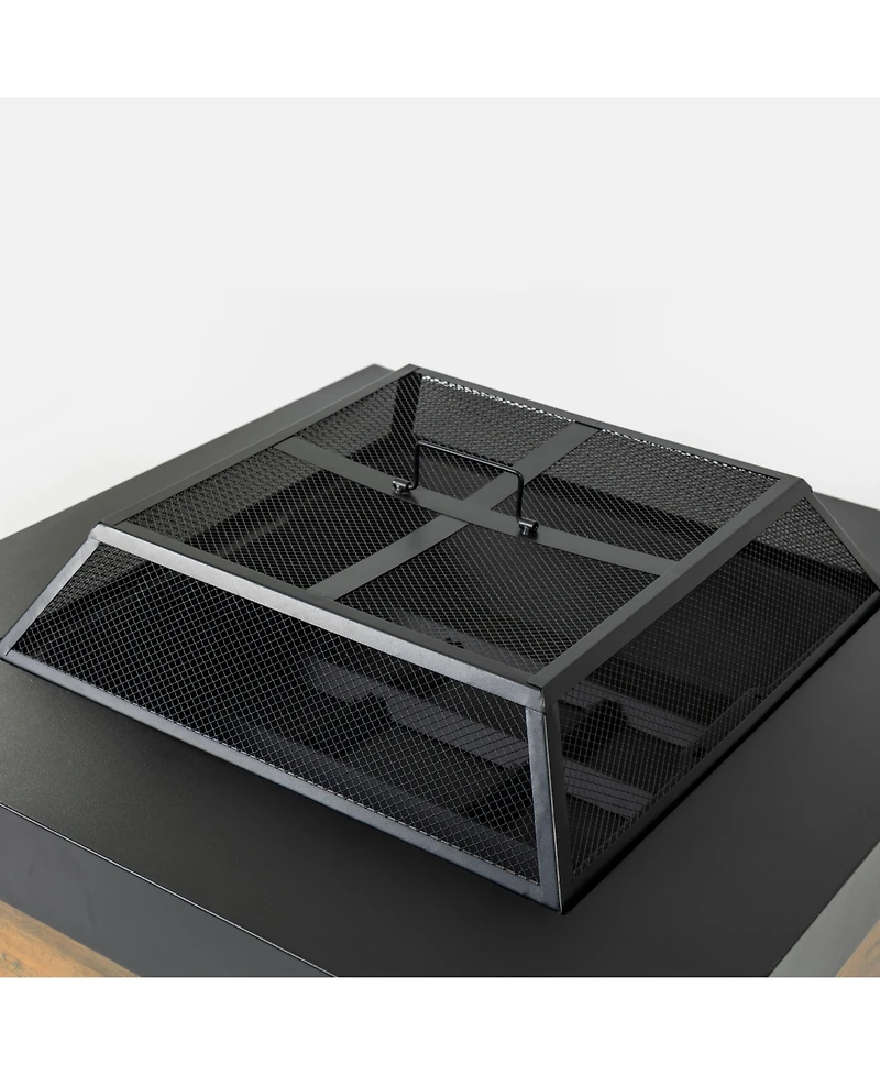 Flynama 36 Inch Iron Wood Burning Fire Pit Table 36 Inch Diameter 24 Inch H Decorative Cross Weave Pattern