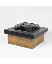 Flynama 36 Inch Iron Wood Burning Fire Pit Table 36 Inch Diameter 24 Inch H Decorative Cross Weave Pattern