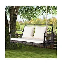 880LBS Wicker Hanging Porch Swing with Cushions