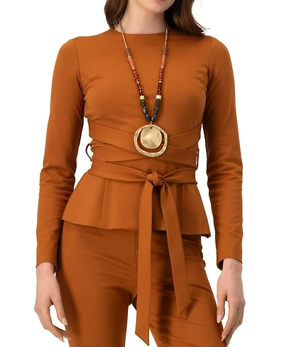 Ivonne Women's Long Sleeve Top with Crossed Tie Straps