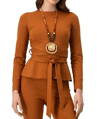 Ivonne Women's Long Sleeve Top with Crossed Tie Straps