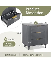 Rainsken Mid-Century Fluted Nightstand with 3 Storage Drawers, Wood Bedside End Table with Curved Profile & Metal Handle for Bedroom