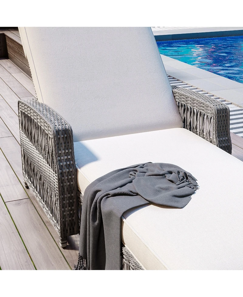 Mondawe Outdoor Wicker Lounge with Armrests, Patio Adjustable Recliner Soft Removable Cushions