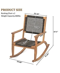 Mondawe 2 Pieces Acacia Wicker Rattan Rocking Chair Set with Seat & Backrest