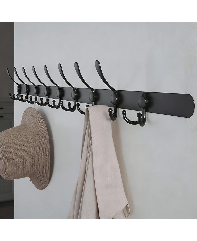 Yigii Heavy Duty 38" Black Coat Rack with 10 Tri Hooks for Mudroom