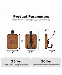 Yigii 4 Pack Rustic Iron Hooks, Heavy Duty, Adhesive & Drill, Brown