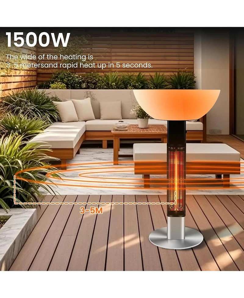 Cowsar 1500W Outdoor Patio Heater, Rapid Heating in 5s with Led Lights and Remote Control, IP55 Waterproof and Overheat Protection