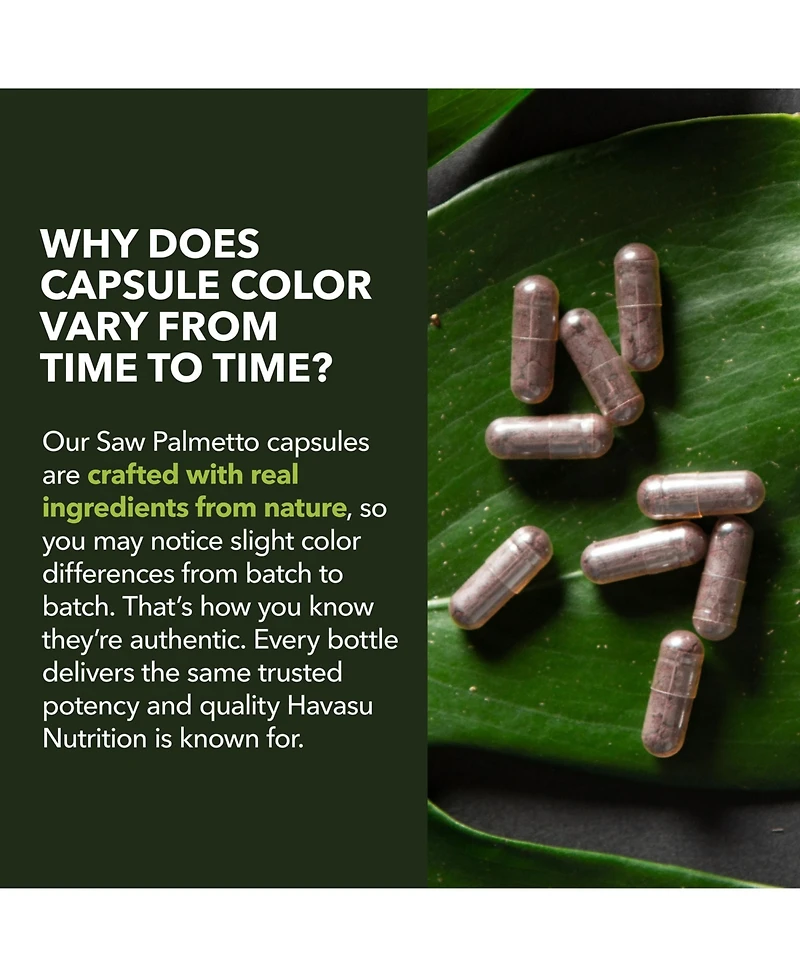 Saw Palmetto Capsules, Prostate Supplement for Men, Reduce Balding & Hair Thinning, Dht Blocker, Havasu Nutrition, 100ct