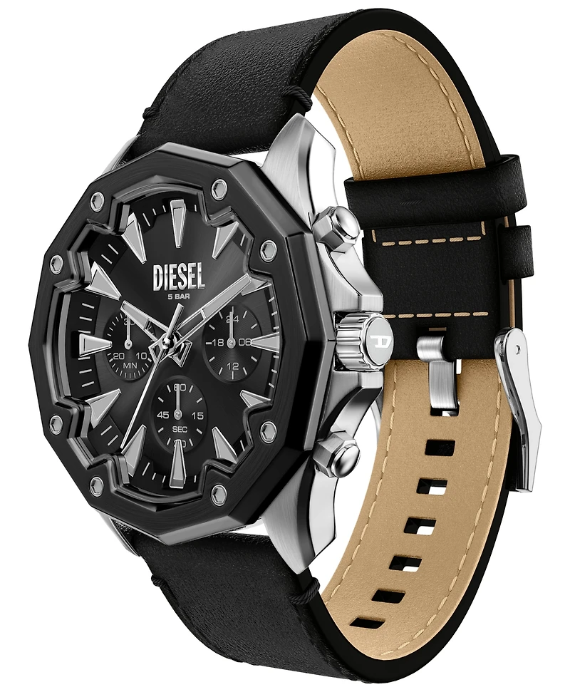 Diesel Men's Stinger Quartz Chronograph Black Leather Watch, 46mm