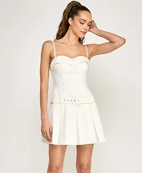 Alex & Sophia Juniors' Spaghetti Strap Stripe Belted Dress