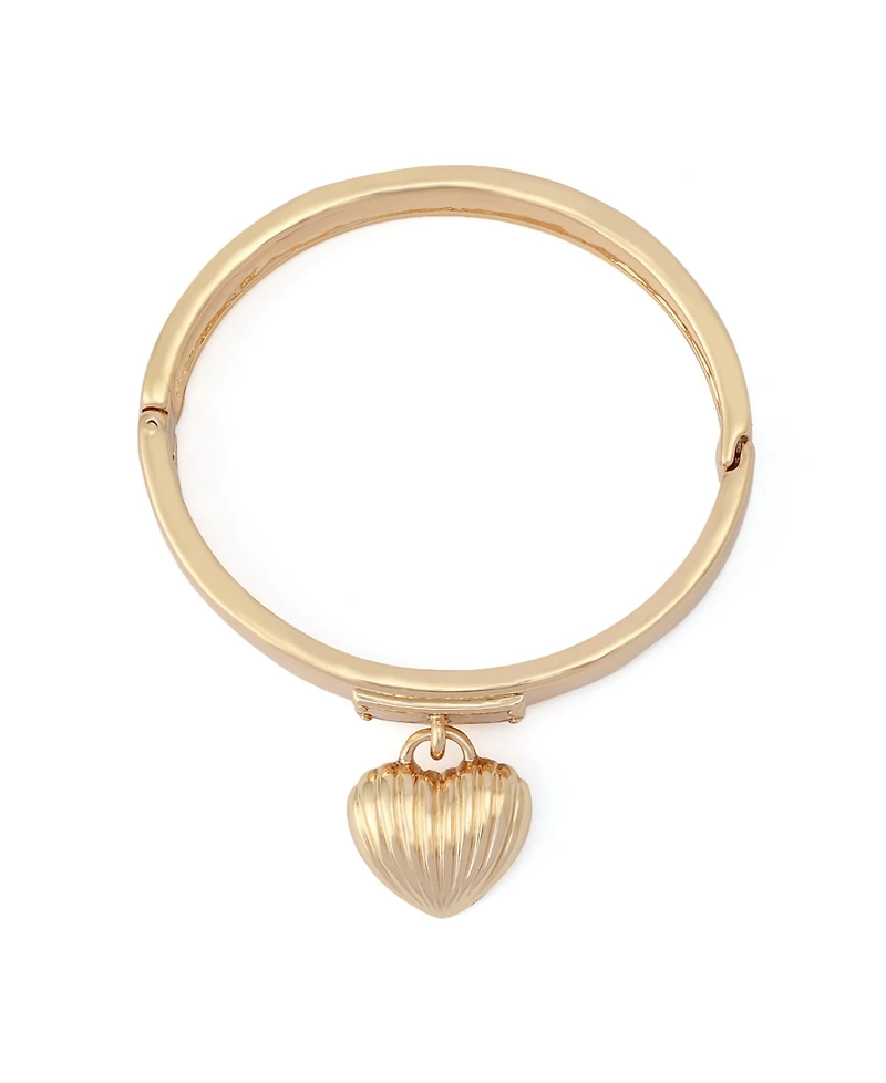 Steve Madden Gold Fluted Heart Charm Bangle Bracelet