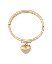 Steve Madden Gold Fluted Heart Charm Bangle Bracelet