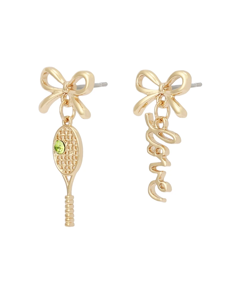 Betsey Johnson Faux Stone Tennis Racquet Love Mismatch Earrings