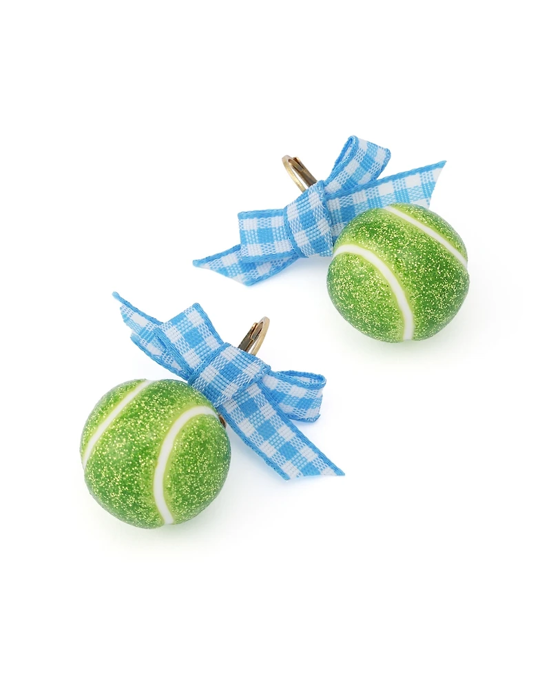 Betsey Johnson Green Gingham Bow Tennis Ball Drop Earrings