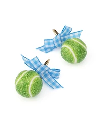Betsey Johnson Green Gingham Bow Tennis Ball Drop Earrings