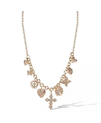 Jessica Simpson Gold-Tone Textured Cross & Heart Charm Necklace