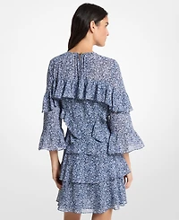 Michael Kors Women's Floral Ruffle Crew Neck Mini Dress