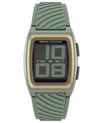 Armani Exchange Men's Lcd Green Silicone Watch, 42mm