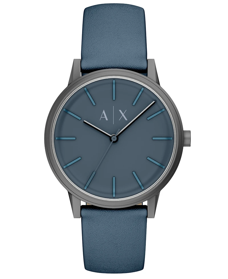 Armani Exchange Men's Quartz Three-Hand Blue Leather Watch, 42mm