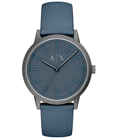 Armani Exchange Men's Quartz Three-Hand Blue Leather Watch, 42mm
