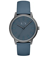 Armani Exchange Men's Quartz Three-Hand Blue Leather Watch, 42mm