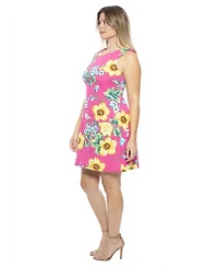 24seven Comfort Apparel Plus Floral Round Neck A-Line Dress