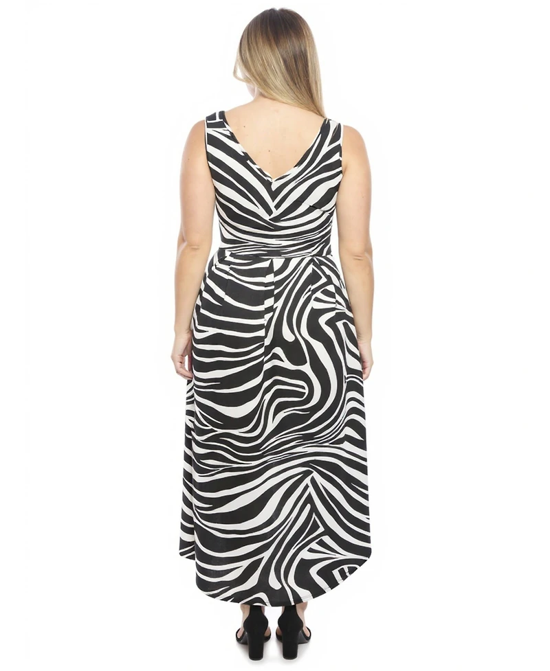 24seven Comfort Apparel Plus Zebra High Low Pocket Midi Dress