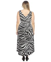 24seven Comfort Apparel Plus Zebra High Low Pocket Midi Dress