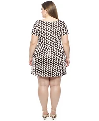 24seven Comfort Apparel Plus Geometric Round Neck Shift Dress