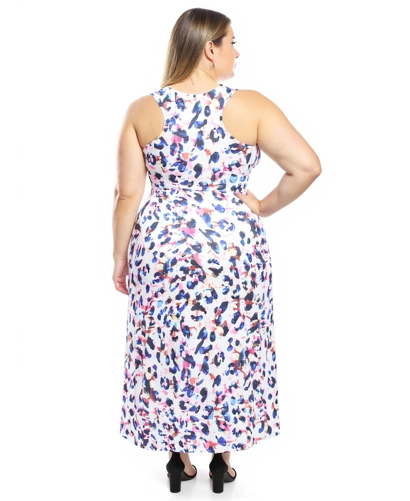 24seven Comfort Apparel Plus Abstract Tank Racerback Maxi Dress