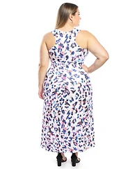24seven Comfort Apparel Plus Abstract Tank Racerback Maxi Dress
