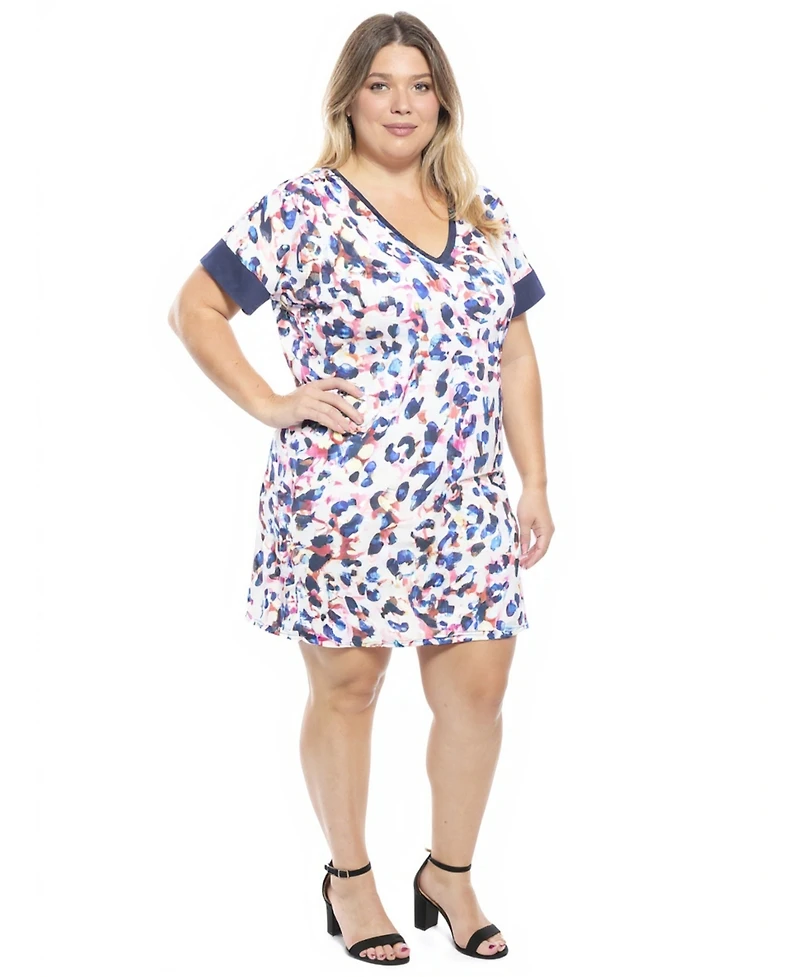 24seven Comfort Apparel Plus Abstract T-Shirt Dress