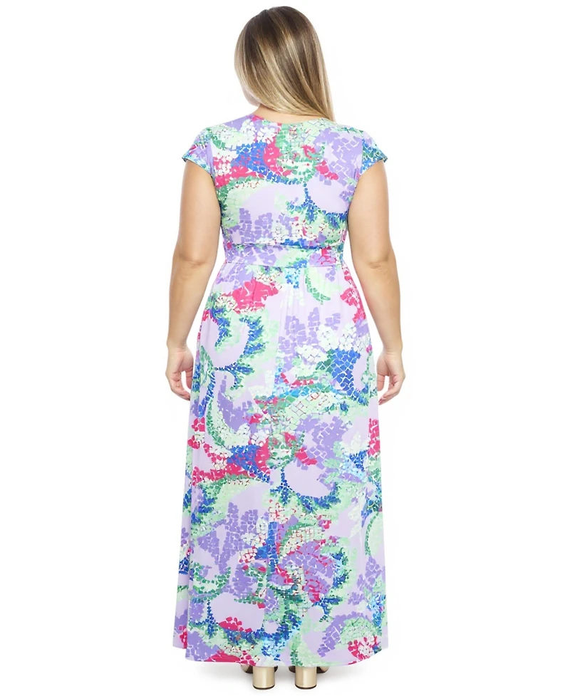 24seven Comfort Apparel Plus Cap Sleeve Side Slit Pocket Maxi Dress