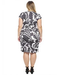 24seven Comfort Apparel Plus Abstract Knee Length Faux Wrap Dress