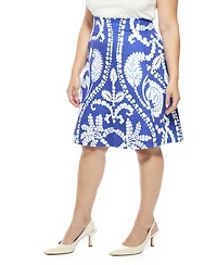 24seven Comfort Apparel Plus Paisley Elastic Waist A-Line Skirt
