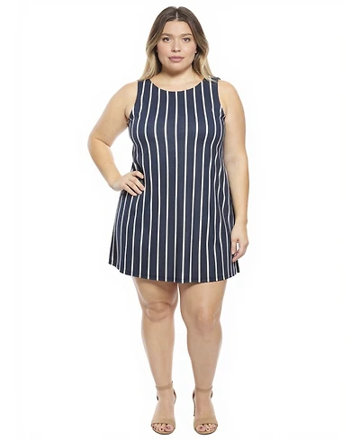 24seven Comfort Apparel Plus Striped Round Neck Shift Dress