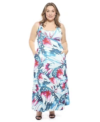 24seven Comfort Apparel Plus Butterfly Scoop Neck Pocket Maxi Dress