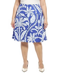 24seven Comfort Apparel Plus Paisley Elastic Waist A-Line Skirt