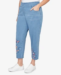 Alfred Dunner Plus Austin Butterfly Floral Printed Super Stretch Denim Ankle Pants