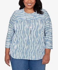 Alfred Dunner Plus Austin Novelty Spliced Textured Top with Necklace