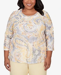 Alfred Dunner Plus Al Fresco Paisley Printed Patch Knit Top