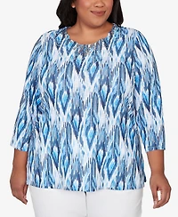 Alfred Dunner Plus Mykonos Ikat Embellished Neck Top