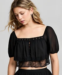 And Now This Women's Chiffon Lace Short-Sleeve Top, Macy's Exclusive