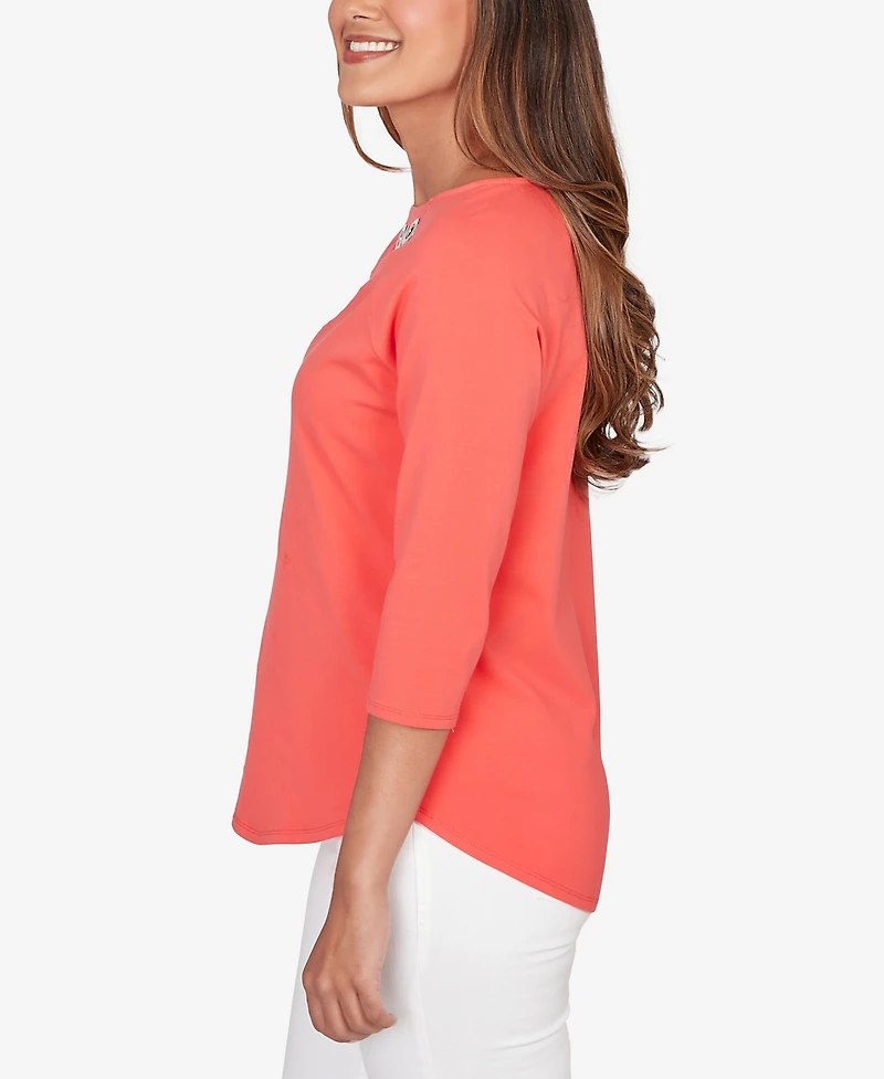 Ruby Rd. Petite Grommet Neck Solid Knit Top