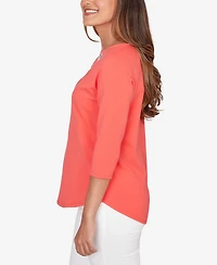 Ruby Rd. Petite Grommet Neck Solid Knit Top