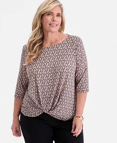 Jm Collection Plus Circular Pattern Twisted-Hem Top, Macy's Exclusive