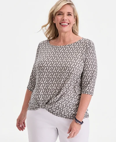 Jm Collection Plus Circular Pattern Twisted-Hem Top, Macy's Exclusive