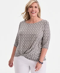 Jm Collection Plus Circular Pattern Twisted-Hem Top, Macy's Exclusive